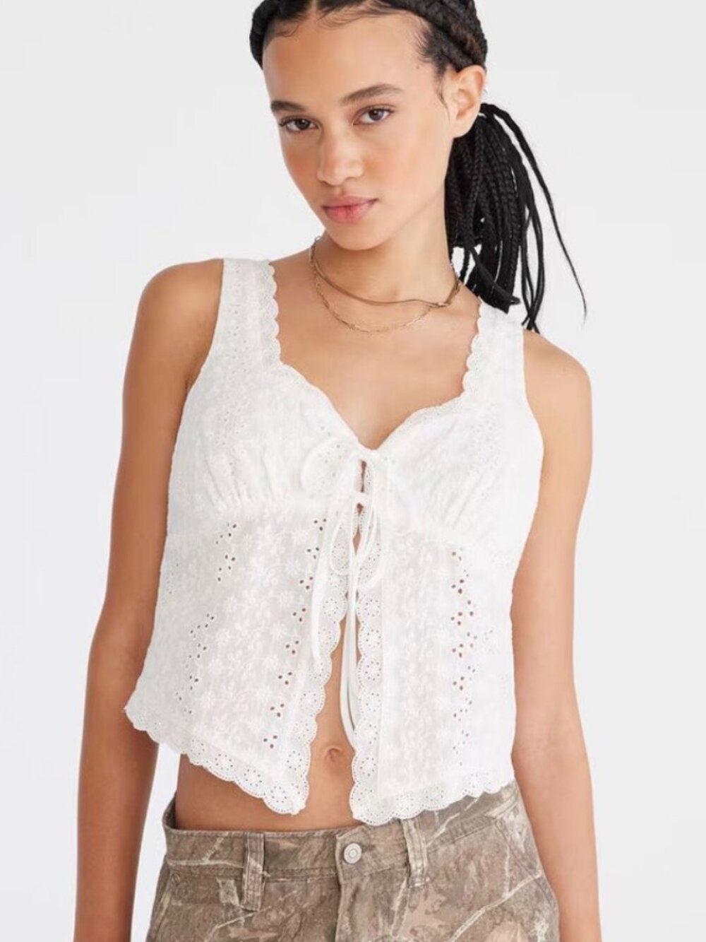 Aeropostale Eyelet Tie-Front Flyaway Tank White XS 100% Cotton NWT